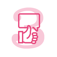 thumbs up and speech bubble icon with number 3